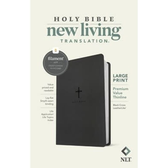 NLT Large Print Premium Value Thinline Bible, Filament-Enabled Edition, LeatherLike, Black Cross