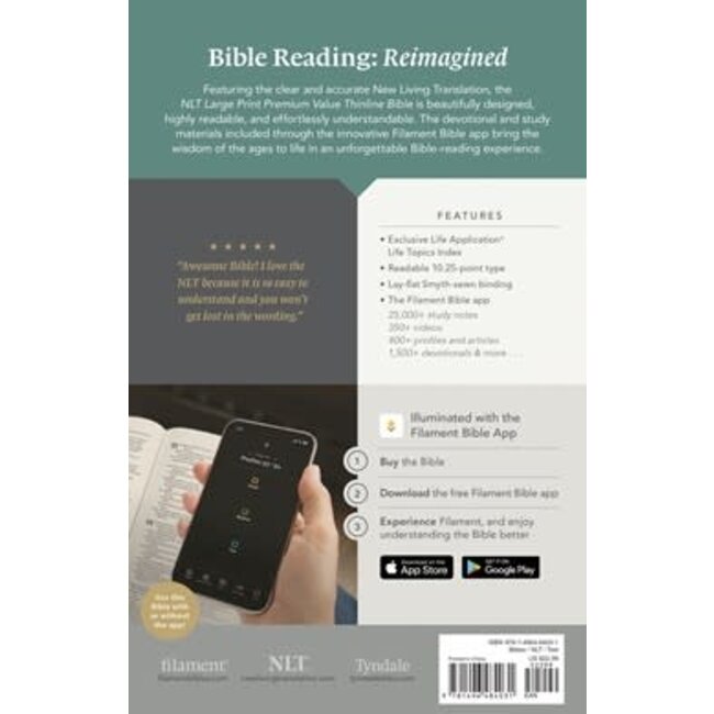 NLT Large Print Premium Value Thinline Bible, Filament-Enabled Edition, LeatherLike, Black Cross