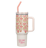 Be Still and Know Pink Spring Floral 40 Oz Tumbler with Reusable Straw - Psalm 46:10