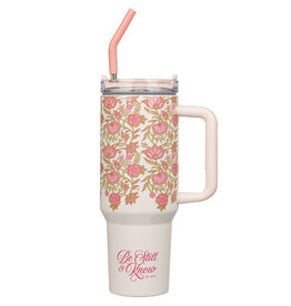 Be Still and Know Pink Spring Floral 40 Oz Tumbler with Reusable Straw - Psalm 46:10