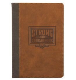 Strong and Courageous Espresso and Saddle Tan Faux Leather Classic Journal - Joshua 1:9