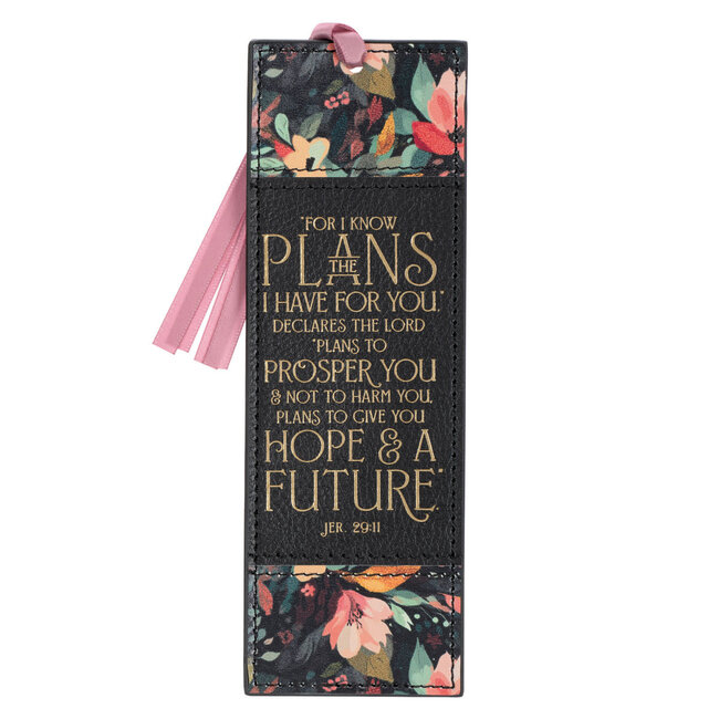 Hope and a Future Midnight Botanical Faux Leather Bookmark - Jeremiah 29:11