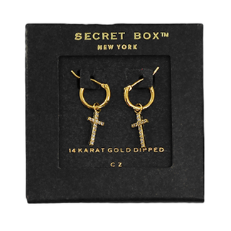 CZ Cross Dangle Hoops - Gold/Clear