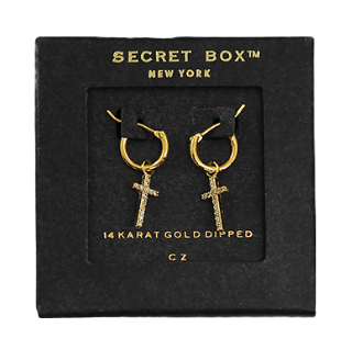 CZ Cross Dangle Hoops - Gold/Clear