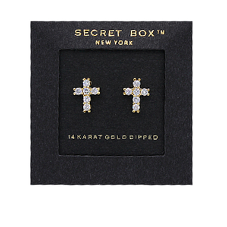 3D Mini CZ Cross Studs - Gold