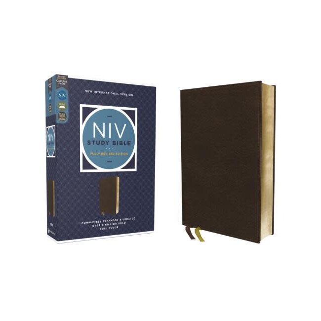 NIV Study Bible, Fully Revised Edition (Study Deeply. Believe Wholeheartedly.), Genuine Leather, Calfskin, Brown, Red Letter, Comfort Print