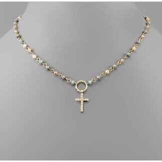 Cross Bead Chain Necklace - Multi