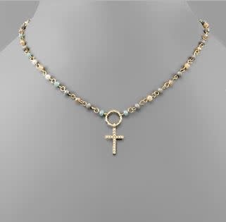 Cross Bead Chain Necklace - Multi