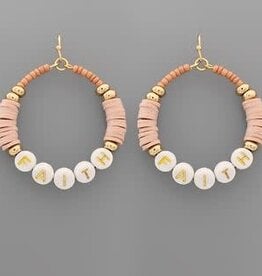 Faith Bead Circle Earrings - Dusty Pink