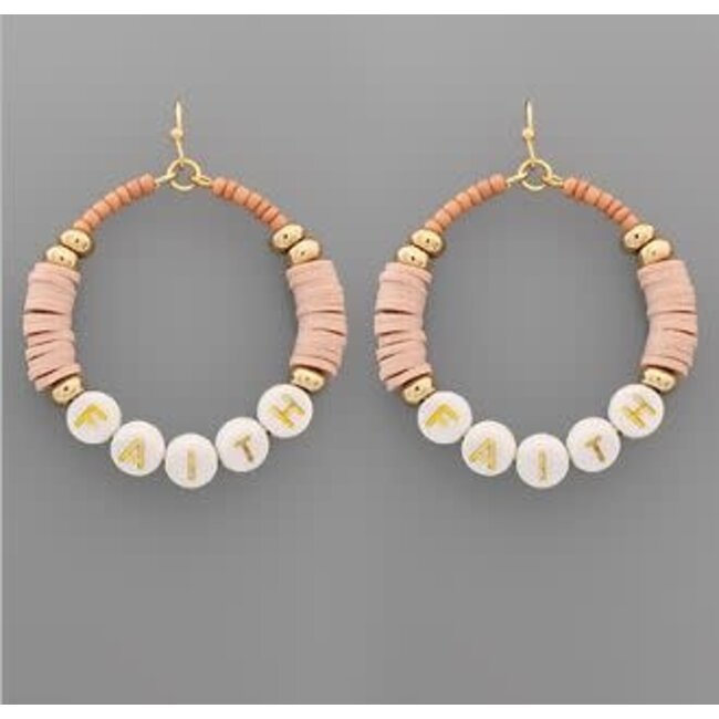 Faith Bead Circle Earrings - Dusty Pink
