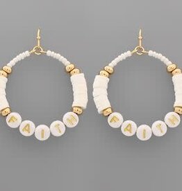 Faith Bead Circle Earrings - White