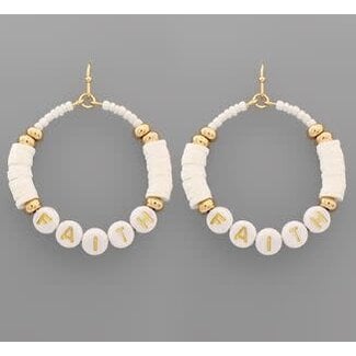 Faith Bead Circle Earrings - White
