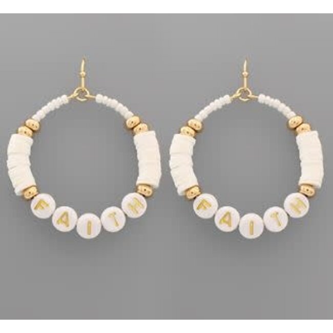 Faith Bead Circle Earrings - White