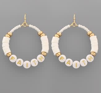 Faith Bead Circle Earrings - White