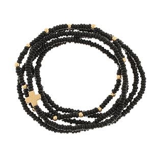 5 Row See Seed Bead Cross Charm Bracelet - Black