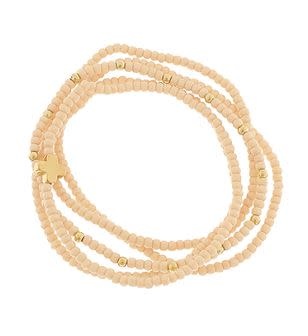 5 Row Seed Bead Cross Charm Bracelet - Beige