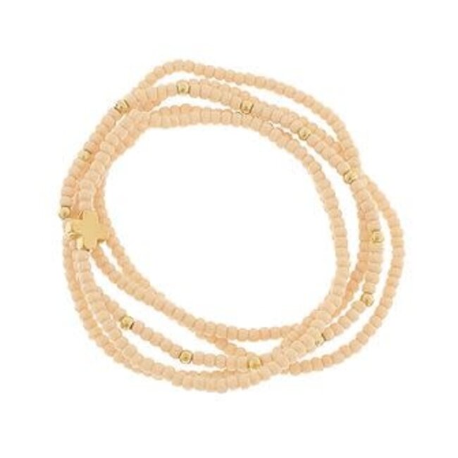 5 Row Seed Bead Cross Charm Bracelet - Beige