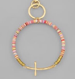 Cross & Sequin Key Ring Bracelet - Multi