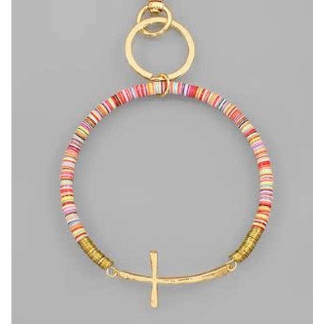 Cross & Sequin Key Ring Bracelet - Multi