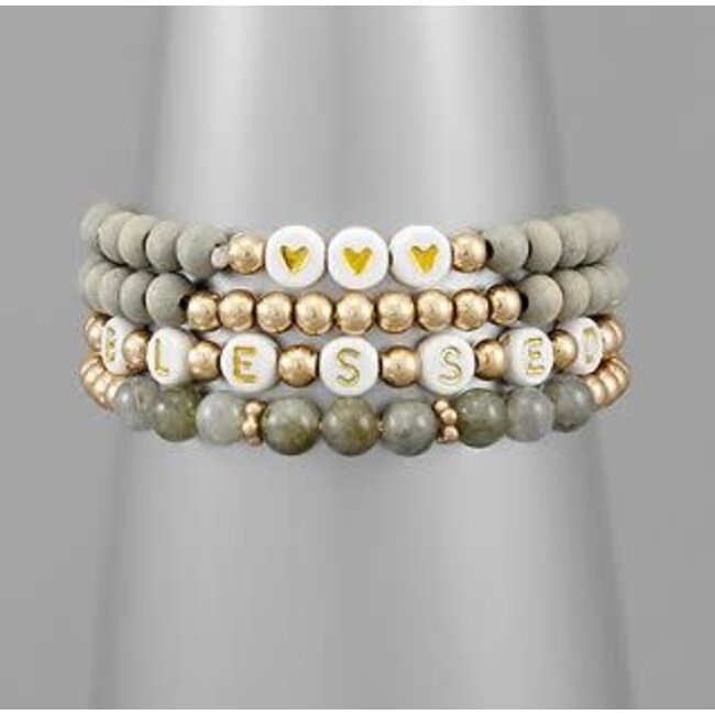 Word & Multi Ball Bracelet - Blessed/Gray