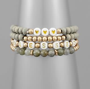 Word & Multi Ball Bracelet - Blessed/Gray
