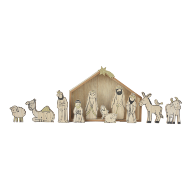 Wood Grain Nativity 12 pc Set