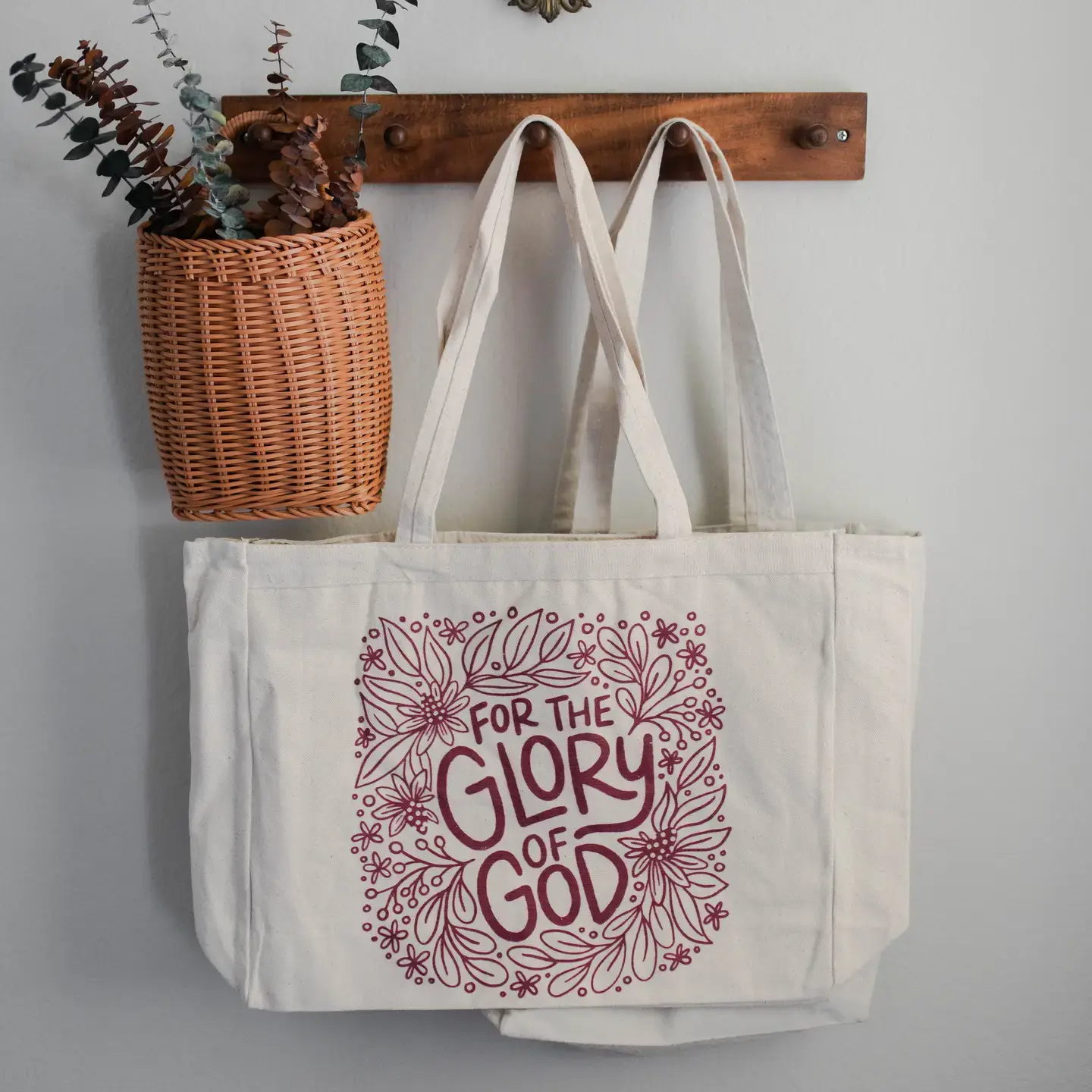 For the Glory of God Floral Tote