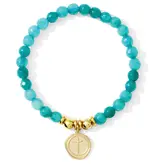 Stretch Stone Bracelet With Round Cross Charm, Seafoam