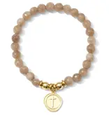 Stretch Stone Bracelet With Round Cross Charm, Cafe