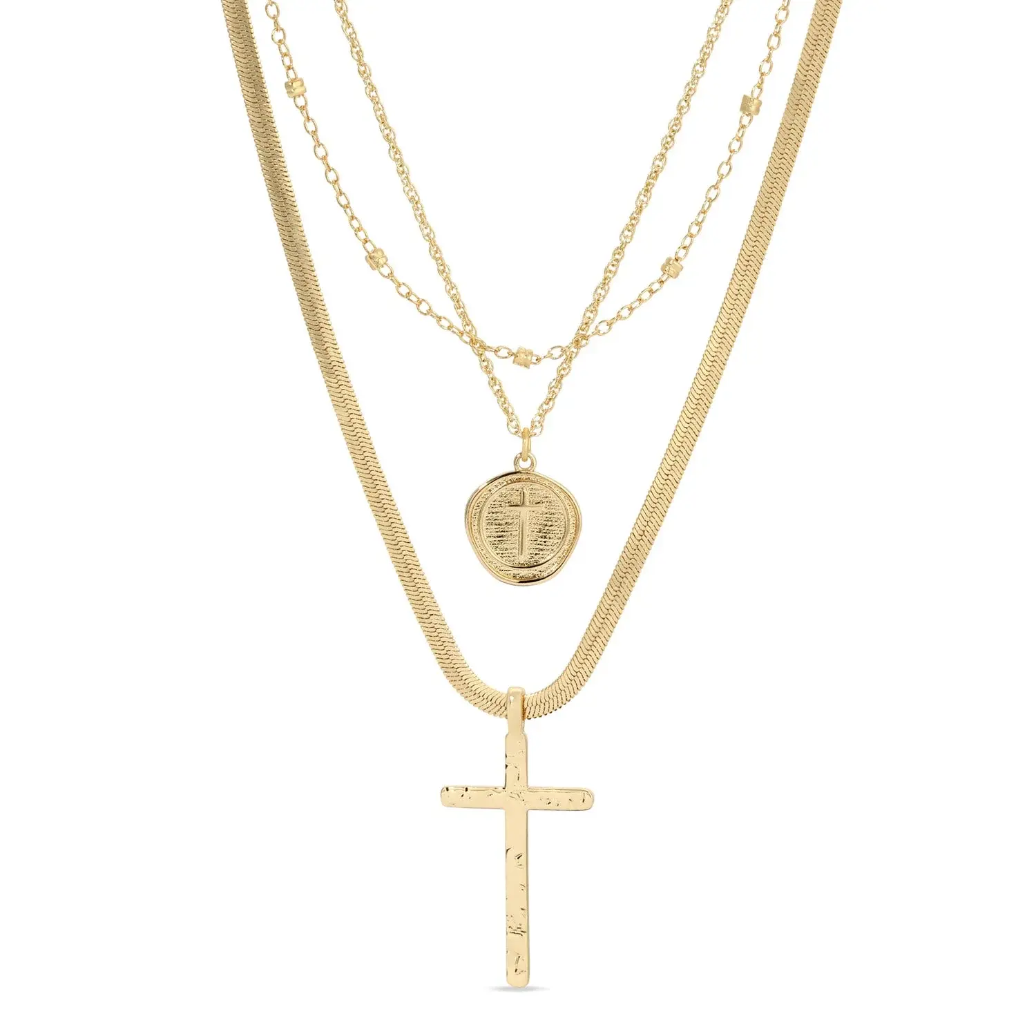Triple Cross Necklace, Gold
