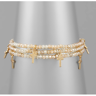Cross Charm Bead Bracelet - Champagne