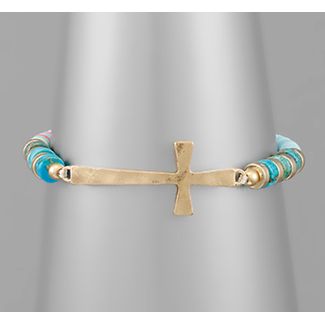 Cross & Sequin Bracelet - Light Blue