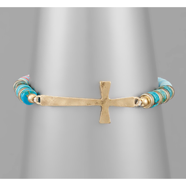 Cross & Sequin Bracelet - Light Blue