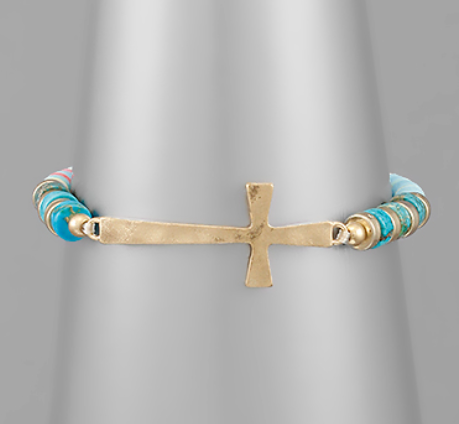 Cross & Sequin Bracelet - Light Blue