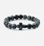 Obsidian Cross Beaded Bracelet in Natural Stone
