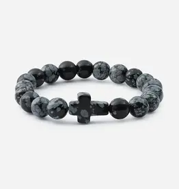 Obsidian Cross Beaded Bracelet in Natural Stone