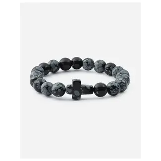 Obsidian Cross Beaded Bracelet in Natural Stone