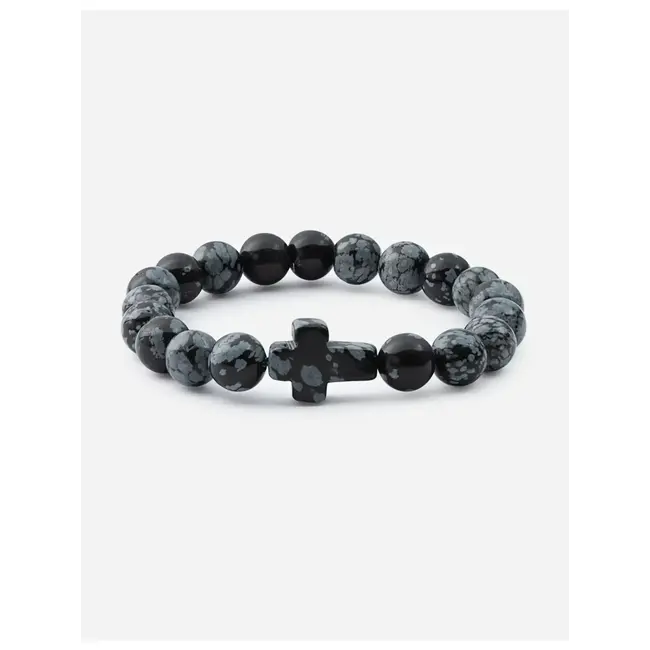 Obsidian Cross Beaded Bracelet in Natural Stone