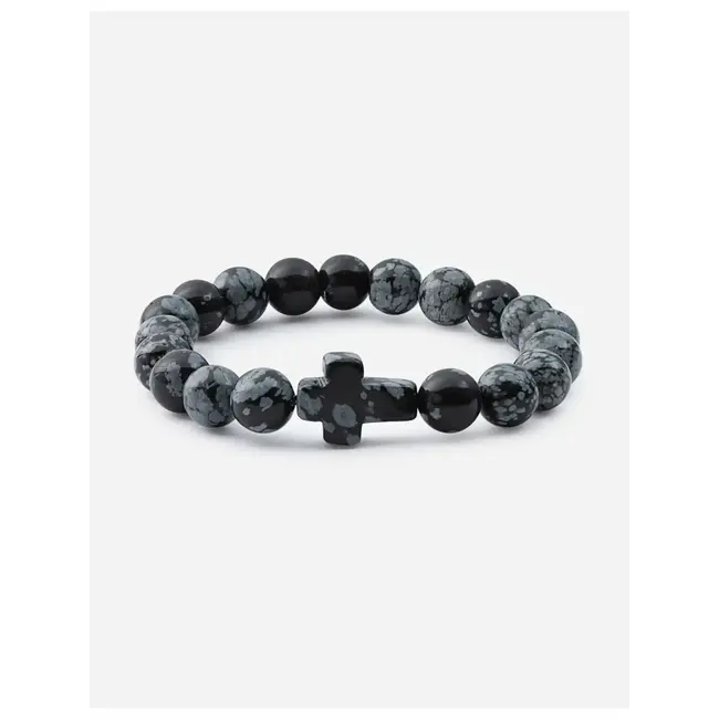 Obsidian Cross Beaded Bracelet in Natural Stone