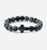 Obsidian Cross Beaded Bracelet in Natural Stone