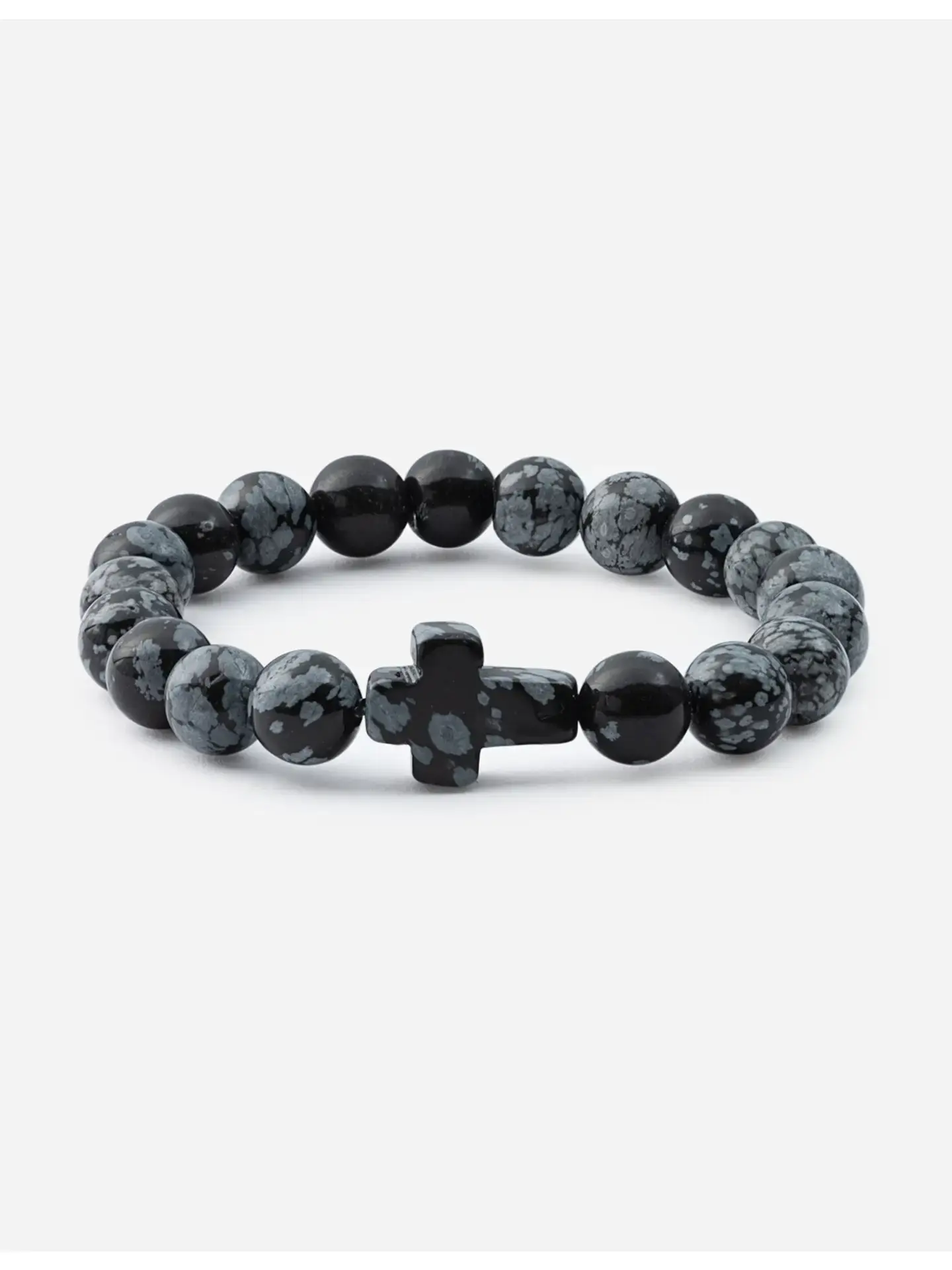 Obsidian Cross Beaded Bracelet in Natural Stone