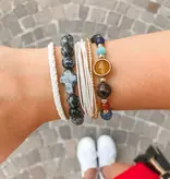 Obsidian Cross Beaded Bracelet in Natural Stone