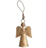 7"H Metal Angel Ball Ornament, Antique Brass Finish