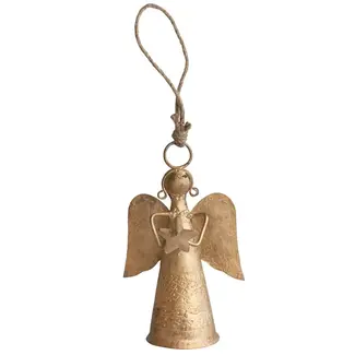 7"H Metal Angel Ball Ornament, Antique Brass Finish