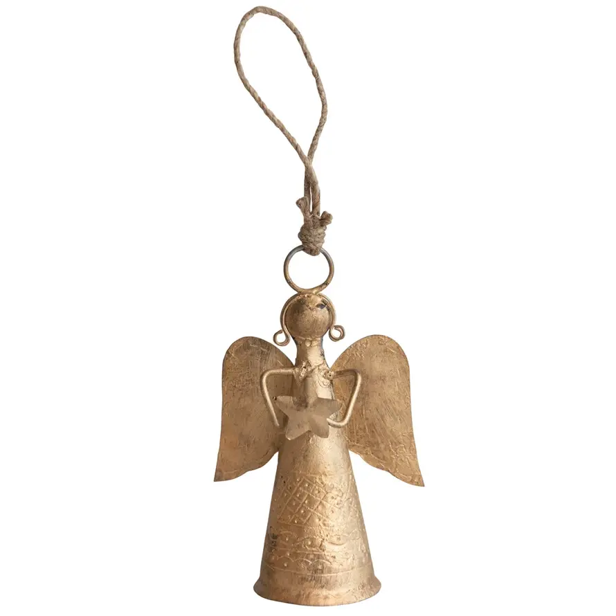7"H Metal Angel Ball Ornament, Antique Brass Finish