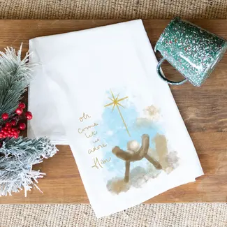 Let Us Adore Him Manger Tea Towel