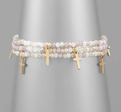 Cross Charm Bead Bracelet - Ivory