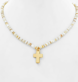 Cross Pendant & Glass Bead Choker - White