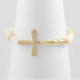 Half Beaded Cross Bracelet - White