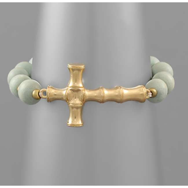 Metal Bamboo Cross Wood Bracelet - Grey/Gold